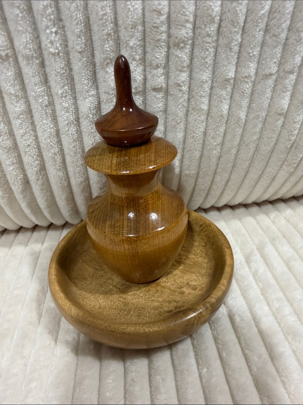 Vintage Handcrafted Myrtle Wood Perfume Bottle and tray. Oregon